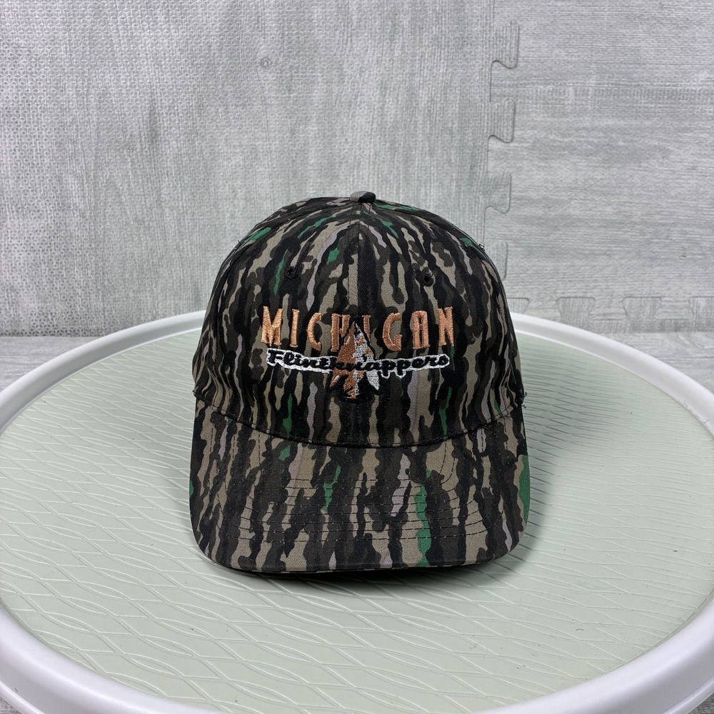 Vintage Michigan Flintknappers Hat Cap Snapback Trebark‎ Camouflage Stone Tools